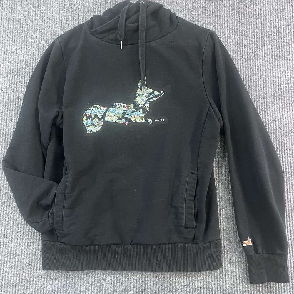 Akoo Black Hooded Sweatshirt With Multicolored Fox Design On The Front Size M